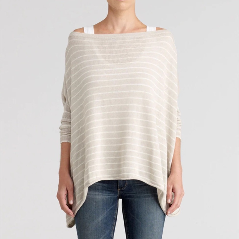 Paper Denim & Cloth Lightweight Sweater Off Shoulder Small Beige Stripe NWT $228